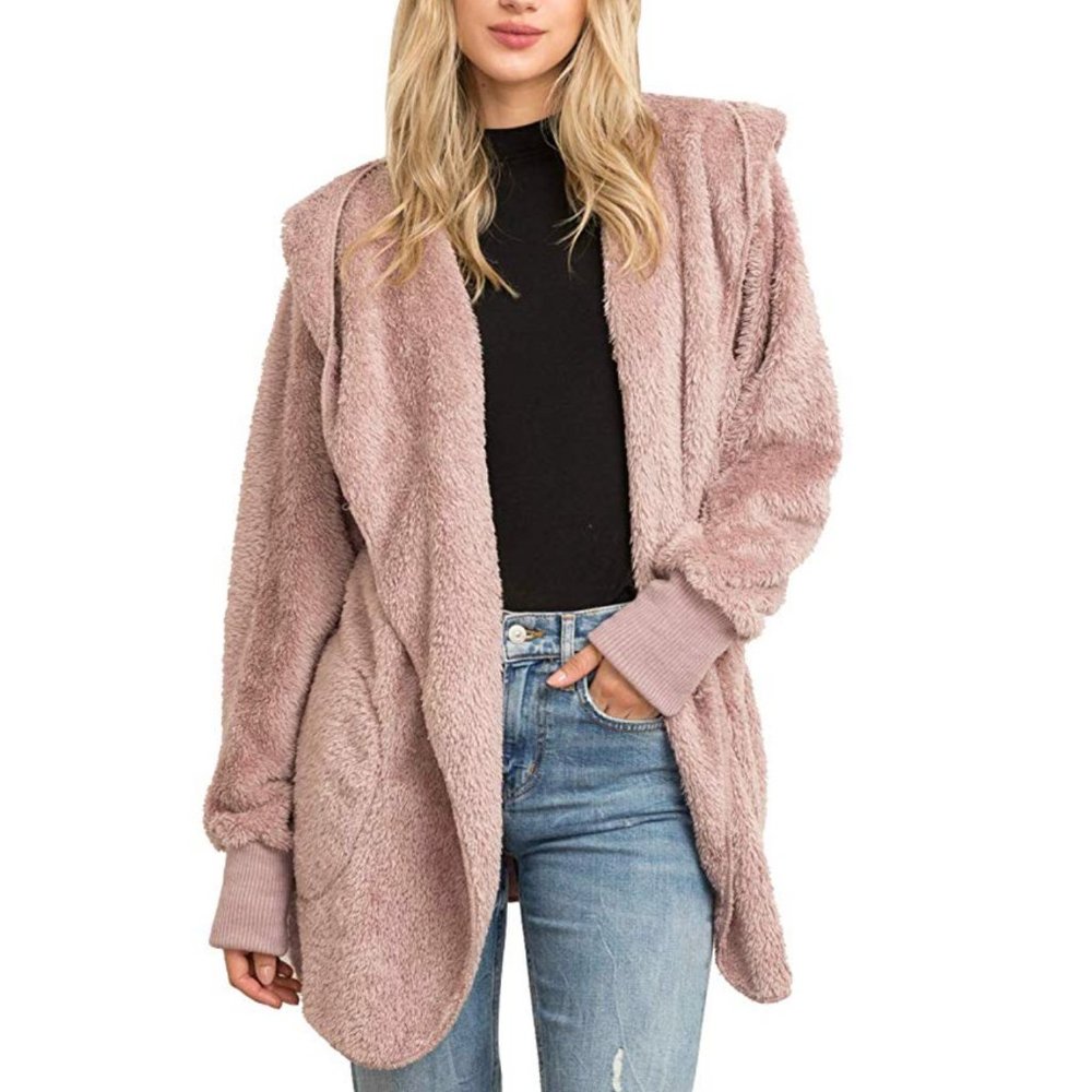 Teddy Jacket Soft Sherpa Open Front Coat-One Size - Picture 1 of 6